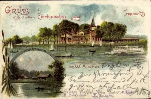 Litho Berlin Treptow, Gruß aus dem alten Eierhäuschen, Forsthaus