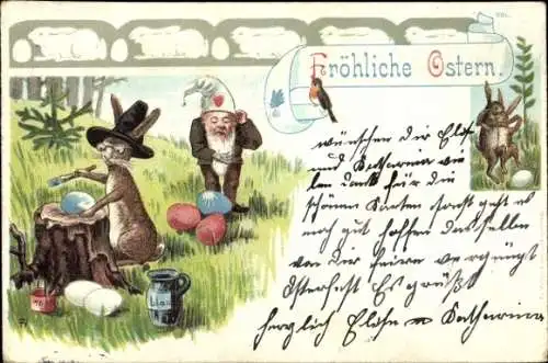 Litho Glückwunsch Ostern, Osterhase, Ostereier, Zwerg