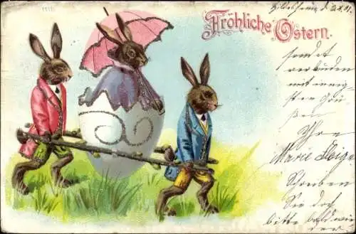 Glitzer Litho Glückwunsch Ostern, Osterhasen, Sänfte