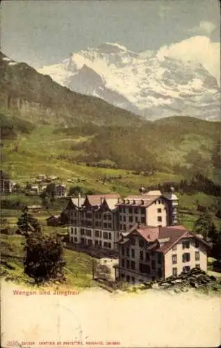 Ak Wengen Kanton Bern, Teilansicht mit Jungfrau
