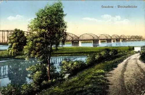 Ak Grudziądz Graudenz Westpreußen, Weichselbrücke