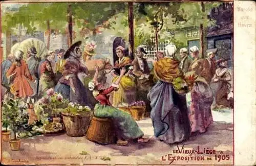 Künstler Ak Liège Lüttich Wallonien, Weltausstellung 1905, Blumenmarkt