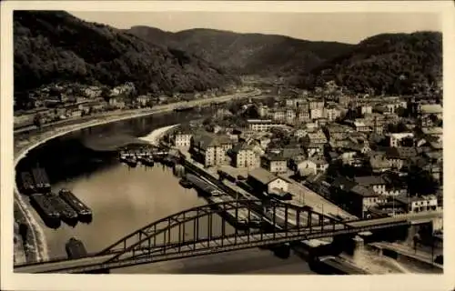 Ak Děčín Tetschen an der Elbe Region Aussig, Panorama, Brücke