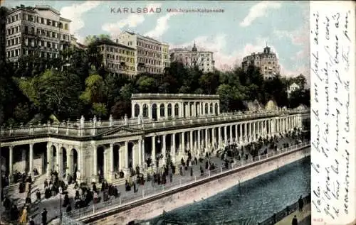 Ak Karlovy Vary Karlsbad Stadt, Mühlbrunnen Kolonnade, Kurgäste