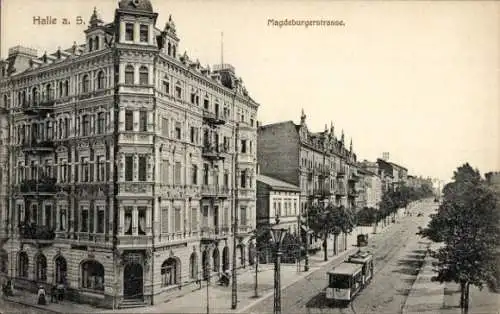 Ak Halle an der Saale, Magdeburger Straße, Straßenbahn