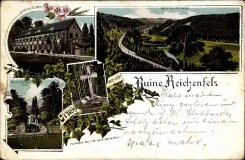 Litho Reichenfels Hohenleuben Thüringen, Ruine Reichenfels, Steinernes Kreuz, Museum