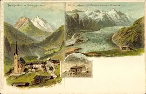 Künstler Litho Heubner,Heiligenblut am Großglockner in Kärnten, Glocknerhaus, Pasterze, Stüdel Hütte