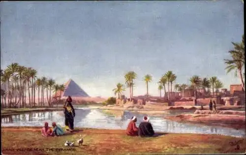 Künstler Ak Ägypten, Arab village near the Pyramids