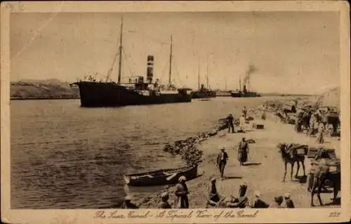 Ak Suez Canal Ägypten, A Typical View of the Canal, Steamers