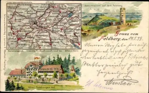 Landkarten Litho Feldberg im Schwarzwald, Aussichtsturm, Hotel Feldberger Hof