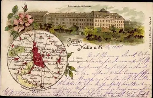 Stadtplan Litho Halle an der Saale, Franckesche Stiftungen