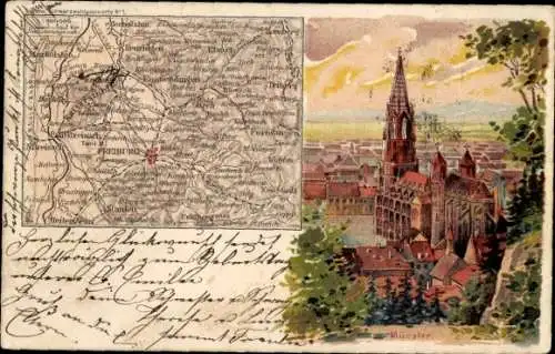 Landkarten Litho Freiburg im Breisgau, Münster