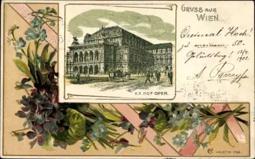 Passepartout Litho Wien, K. k. Hof-Oper, Veilchen, Vergissmeinnicht