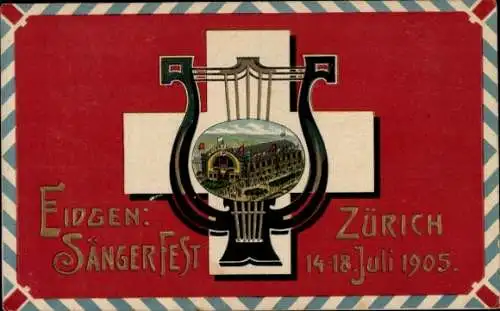 Jugendstil Präge Litho Zürich Stadt Schweiz, Eidgenössisches Sängerfest 1905, Festhalle