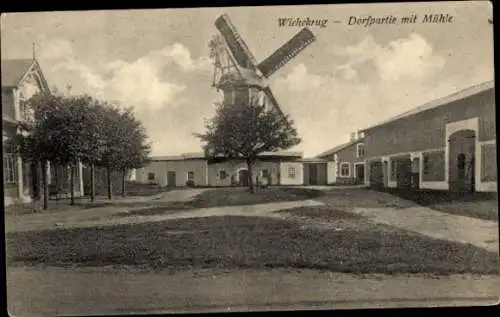 Ak Wiehekrug Großenwiehe Schleswig-Holstein, Teilansicht, Windmühle