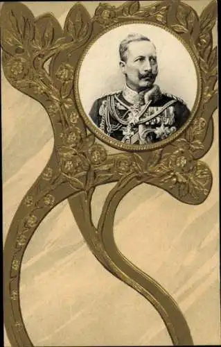 Jugendstil Präge Passepartout Ak Kaiser Wilhelm II., Portrait, Uniform, Orden