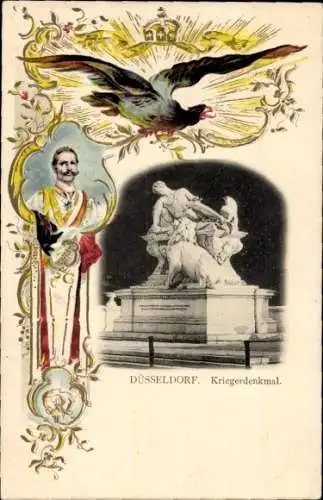 Passepartout Ak Düsseldorf, Kriegerdenkmal, Kaiser Wilhelm II., Adler