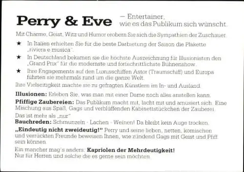 Ak Komiker Perry und Eve, Portrait, Autogramm