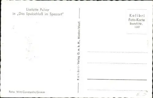 Ak Schauspielerin Lieselotte Pulver, Portrait, Das Spukschloss im Spessart, Autogramm