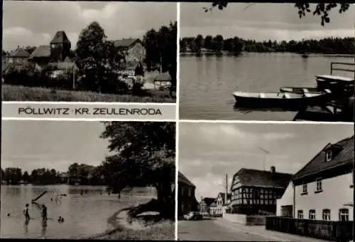 Ak Pöllwitz Zeulenroda in Thüringen, Teilansichten, See, Ruderboote