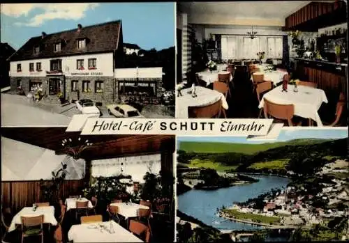 Ak Einruhr Simmerath in der Eifel, Hotel Café Schütt, Außenansicht, Innenansicht, Panorama