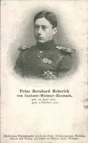 Ak Prinz Bernhard Heinrich von Sachsen-Weimar-Eisenach, Portrait