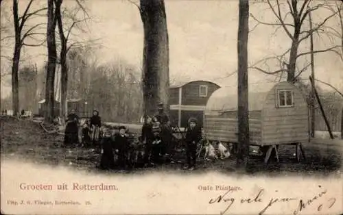 Ak Rotterdam Südholland Niederlande, Oude Plantage, Zigeunerlager, Wagen