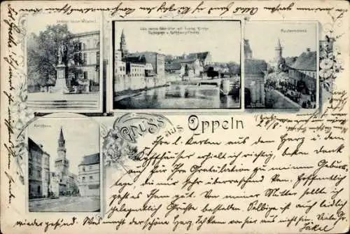 Ak Opole Oppeln Schlesien, Rathaus, Denkmal Kaiser Wilhelm I., Piastenschloss, Synagoge