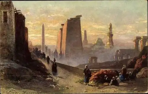 Künstler Ak Wuttke, Luxor Ägypten, Temples le matin, Blick auf die Tempel