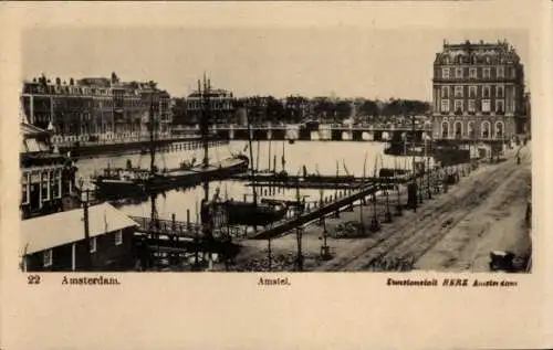 Ak Amsterdam Nordholland Niederlande, Teilansicht, Amstel, Hafen