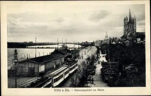 Ak Köln am Rhein, Panorama, Stimmungsbild, Straßenbahn, Kirche