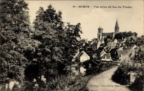 Ak Semur en Auxois Côte-d’Or, vue prise du bas du viaduc