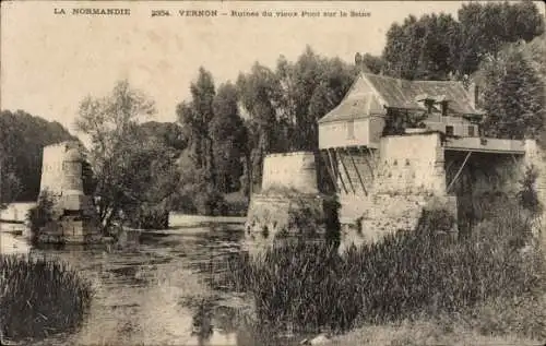 Ak Vernon Eure, Ruines du vieux Pont sur la Seine