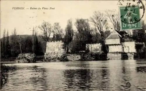 Ak Vernon Eure, Ruine der alten Brücke