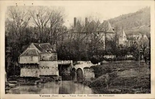 Ak Vernon Eure, Vieux Pont, Tourelles de Vernonnet