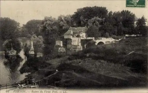 Ak Vernon Eure, Ruine der alten Brücke