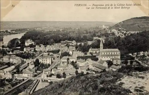 Ak Vernon Eure, Panorama pris de la Colline Saint-Michel, vue sur Vernonnet et le Mont Roberge