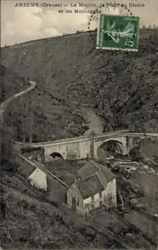 Ak Anzeme Creuse, Moulin, Pont du Diable, Montagnes