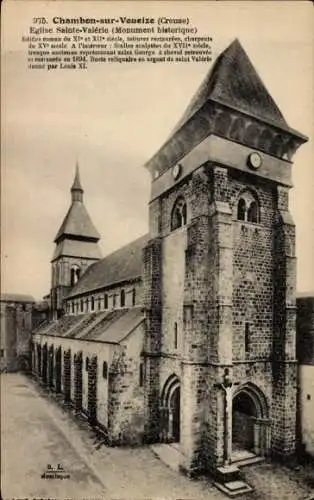 Ak Chambon sur Voueize Creuse, Kirche Sainte Valerie, Turmuhr