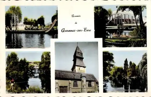 Ak Garennes Eure, Kirche, Strand, Pont, Ufer der Eure