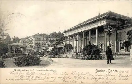 Ak Baden Baden am Schwarzwald, Musikpavillon, Konversationshaus