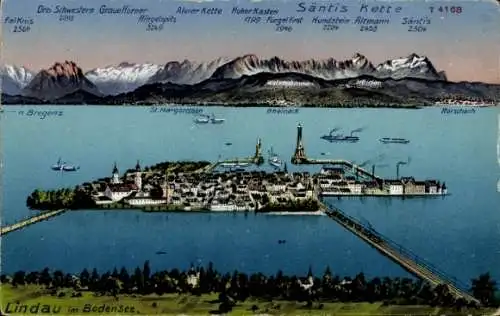 Ak Lindau am Bodensee Schwaben, Säntis Kette, Bregenz, St. Margarethen, Drei Schwestern