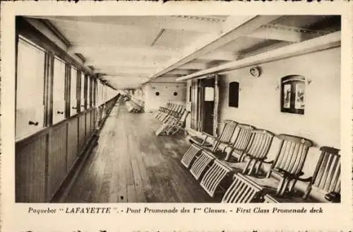 Ak Passagierschiff Lafayette, CGT, Promenadendeck 1. Klasse