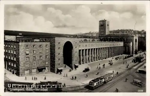 Ak Stuttgart in Württemberg, Hauptbahnhof, Straßenbahnen