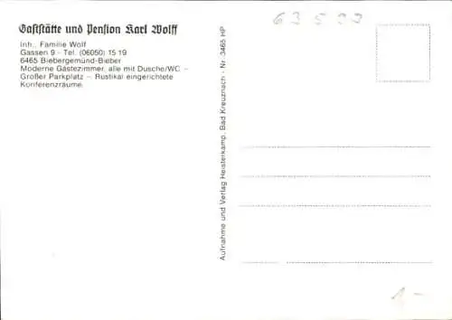 Ak Bieber Biebergemünd in Hessen, Totalansicht, Gaststätte Pension Karl Wolf