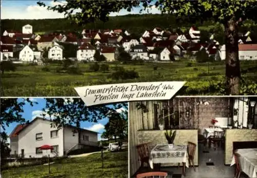 Ak Dorndorf Dornburg im Westerwald, Totalansicht, Pension Inge Lahnstein, Speiseraum