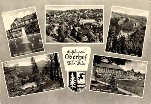 Ak Oberhof im Thüringer Wald, Totalansicht, Wappen, Pfanntalsteich, Haus der Freundschaft