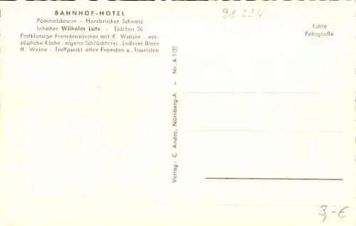 Ak Pommelsbrunn in Mittelfranken, Bahnhof Hotel, Restaurant