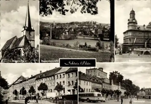 Ak Schleiz im Vogtland Thüringen, Gesamtansicht, Bergkirche, Rathaus, Markt, Neumarkt