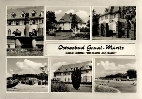 Ak Ostseebad Graal Müritz, Sanatorium Richard Assmann, Strand Brunnen